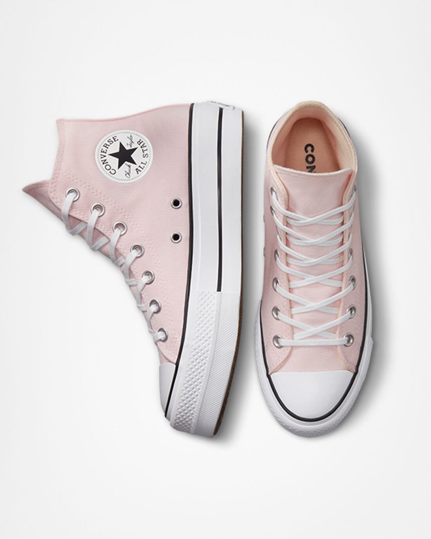 Sapatos Plataforma Converse Chuck Taylor All Star Lift Lona Cano Alto Feminino Rosa Branco Pretas | PT M09501T